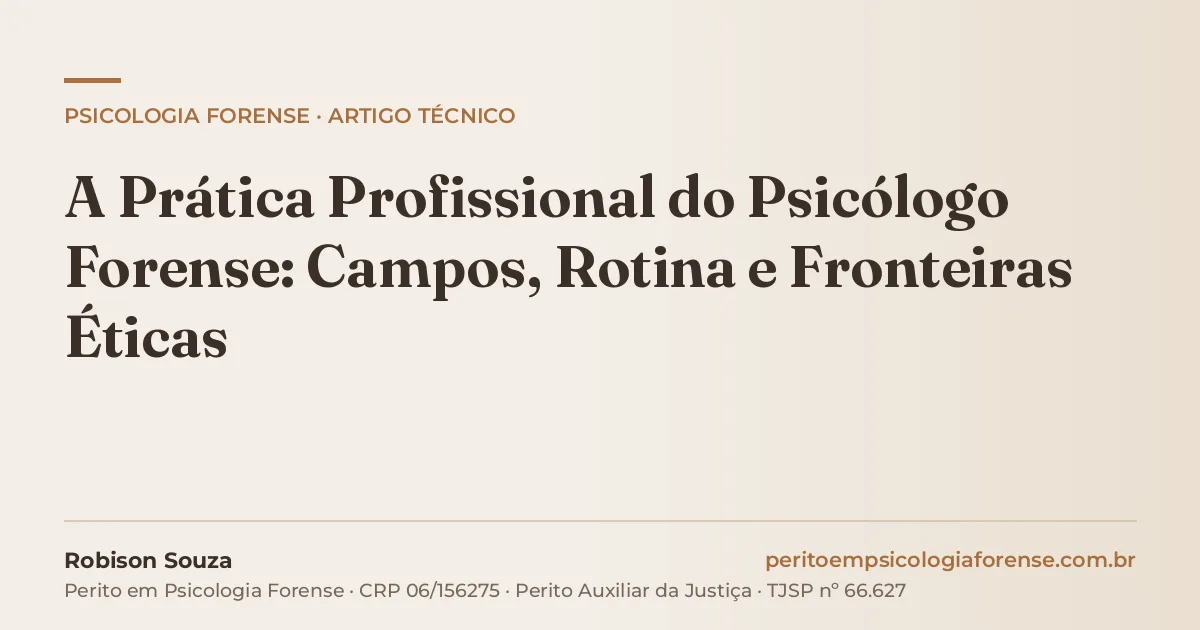 A Prática Profissional do Psicólogo Forense: Campos, Rotina e Fronteiras Éticas